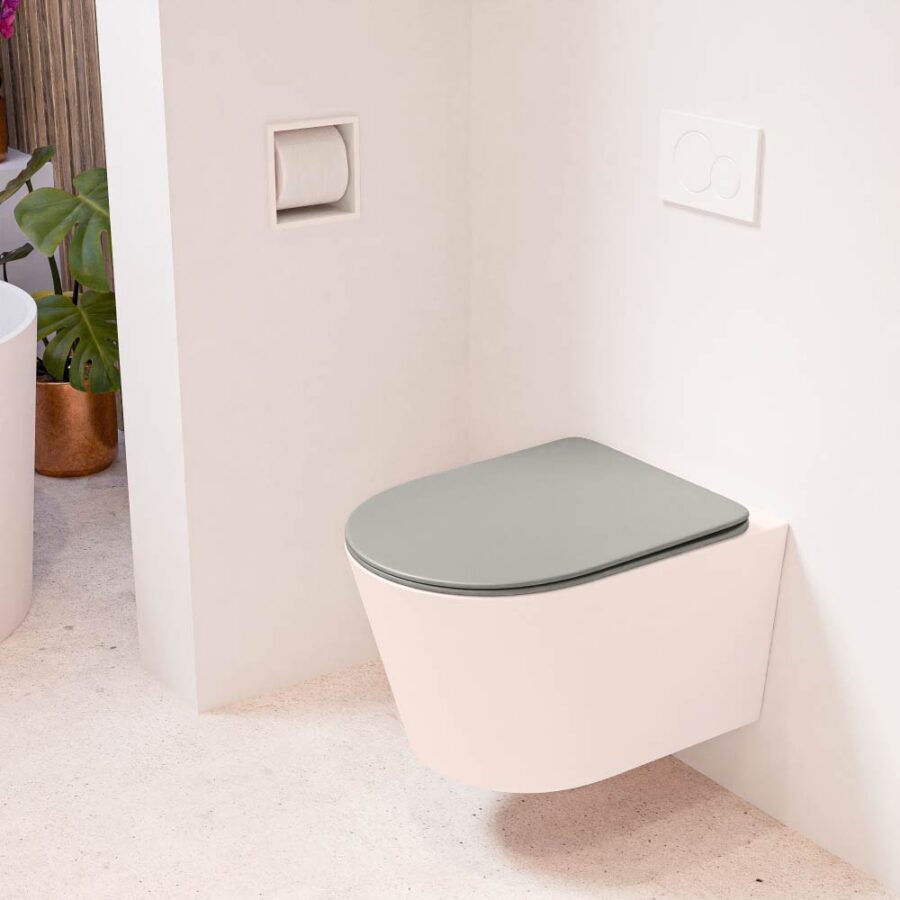 MONDIAZ LAVIE hangend toilet single fire rimless diepspoel Rosee. Toiletzitting met quick-release & softclose Smoke.