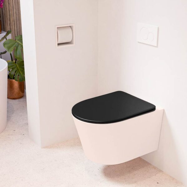 MONDIAZ LAVIE hangend toilet single fire rimless diepspoel Rosee. Toiletzitting met quick-release & softclose Urban.