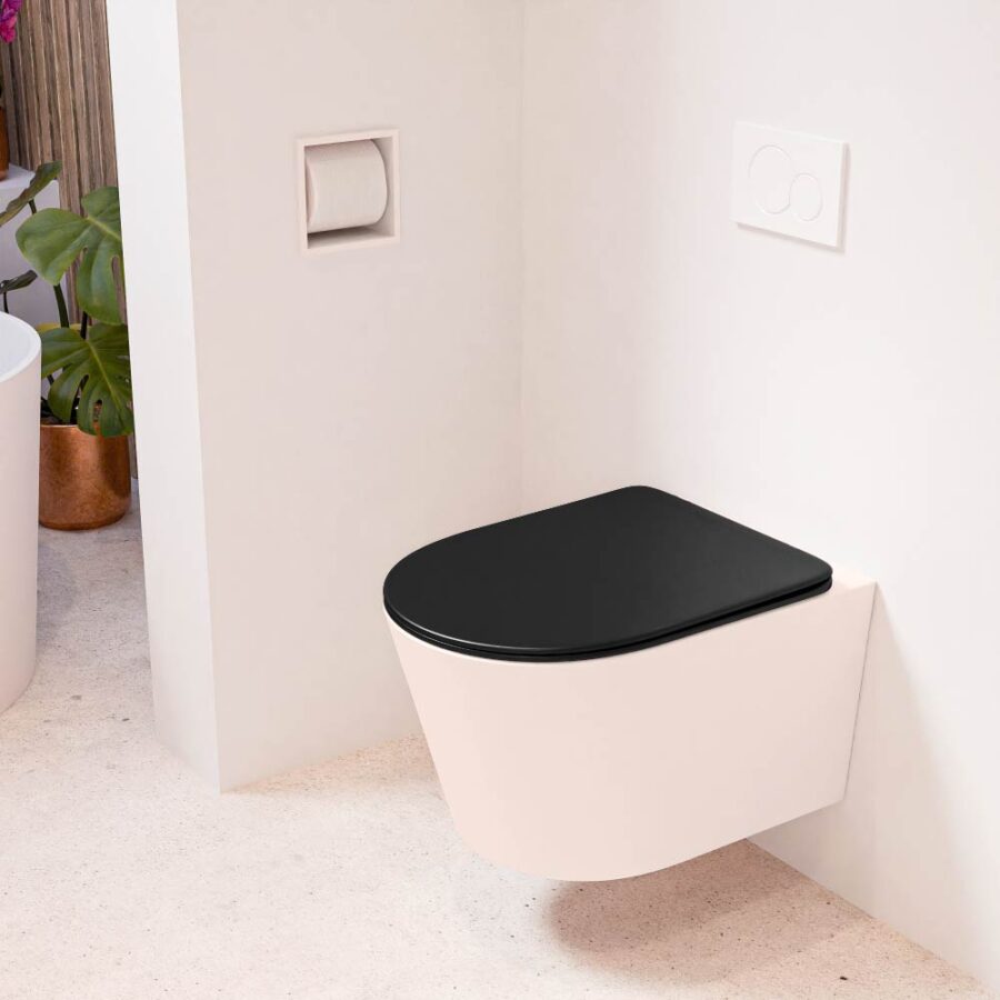 MONDIAZ LAVIE hangend toilet single fire rimless diepspoel Rosee. Toiletzitting met quick-release & softclose Urban.
