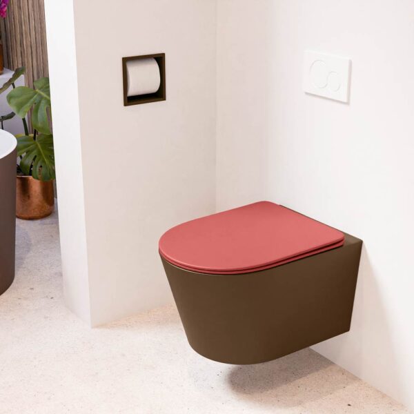 MONDIAZ LAVIE hangend toilet single fire rimless diepspoel Rust. Toiletzitting met quick-release & softclose Fire.