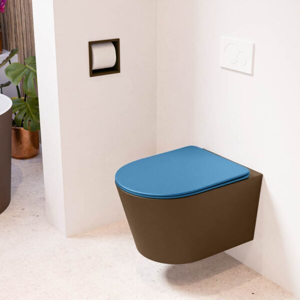 MONDIAZ LAVIE hangend toilet single fire rimless diepspoel Rust. Toiletzitting met quick-release & softclose Jeans.