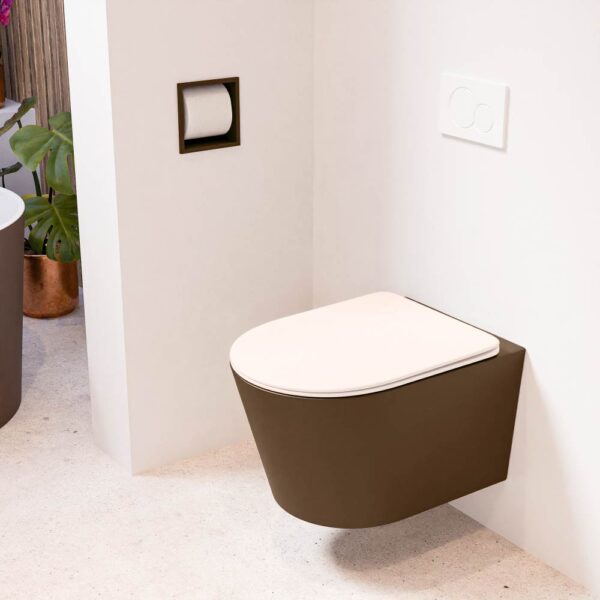 MONDIAZ LAVIE hangend toilet single fire rimless diepspoel Rust. Toiletzitting met quick-release & softclose Rosee.