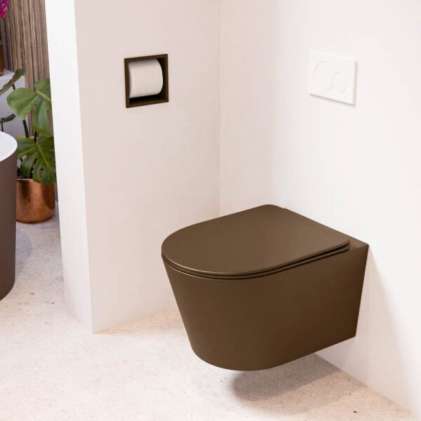 MONDIAZ LAVIE hangend toilet single fire rimless diepspoel Rust. Toiletzitting met quick-release & softclose Rust.