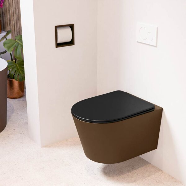 MONDIAZ LAVIE hangend toilet single fire rimless diepspoel Rust. Toiletzitting met quick-release & softclose Urban.