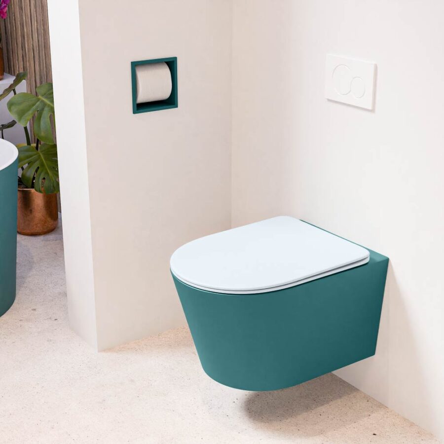 MONDIAZ LAVIE hangend toilet single fire rimless diepspoel Smag. Toiletzitting met quick-release & softclose Clay.