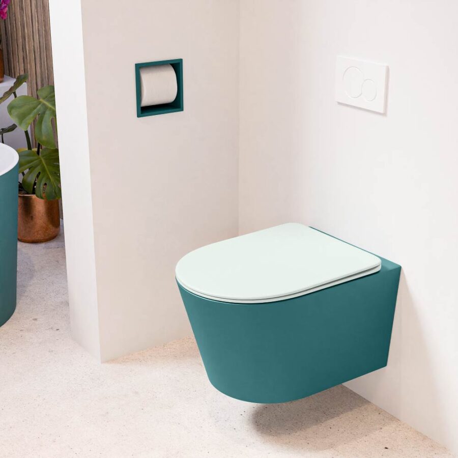 MONDIAZ LAVIE hangend toilet single fire rimless diepspoel Smag. Toiletzitting met quick-release & softclose Greey.