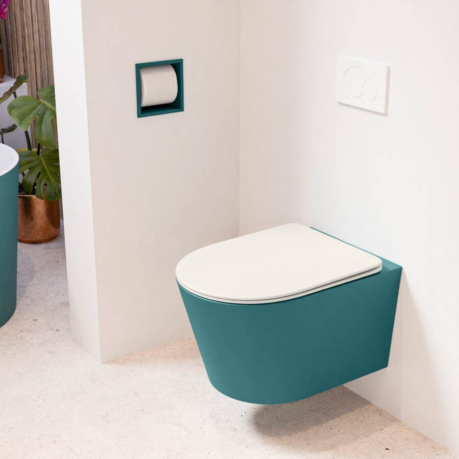 MONDIAZ LAVIE hangend toilet single fire rimless diepspoel Smag. Toiletzitting met quick-release & softclose Linen.