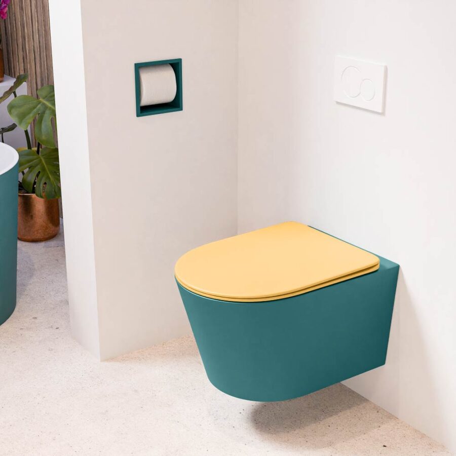 MONDIAZ LAVIE hangend toilet single fire rimless diepspoel Smag. Toiletzitting met quick-release & softclose Ocher.