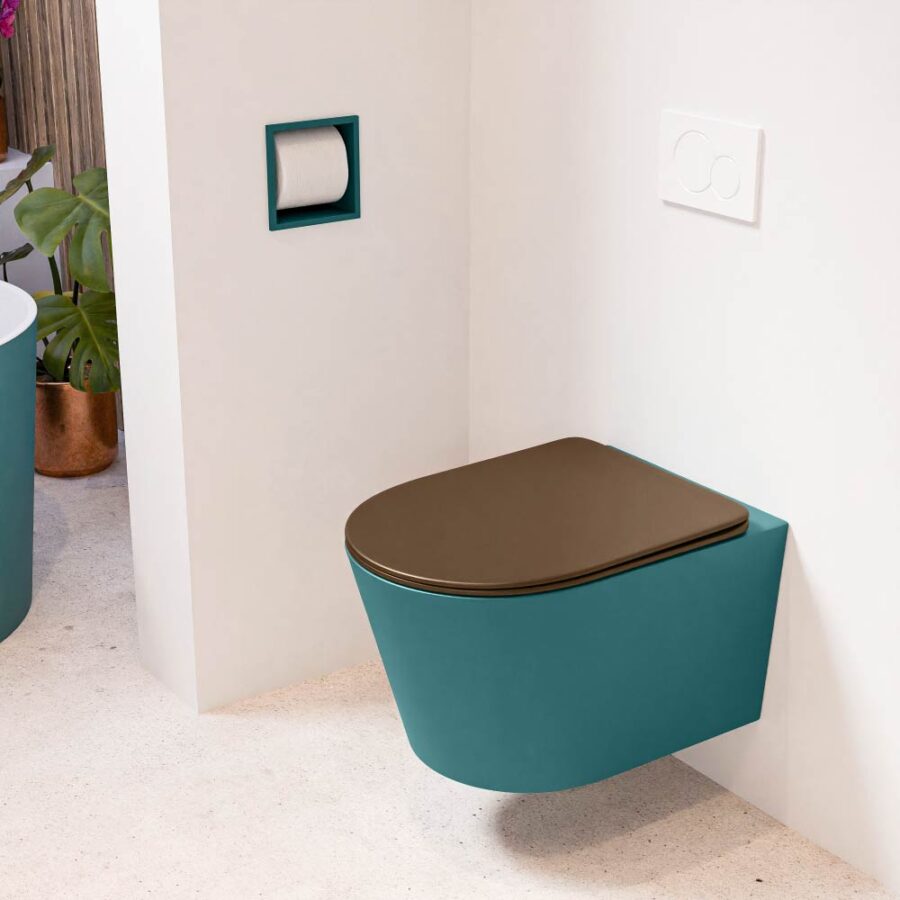 MONDIAZ LAVIE hangend toilet single fire rimless diepspoel Smag. Toiletzitting met quick-release & softclose Rust.