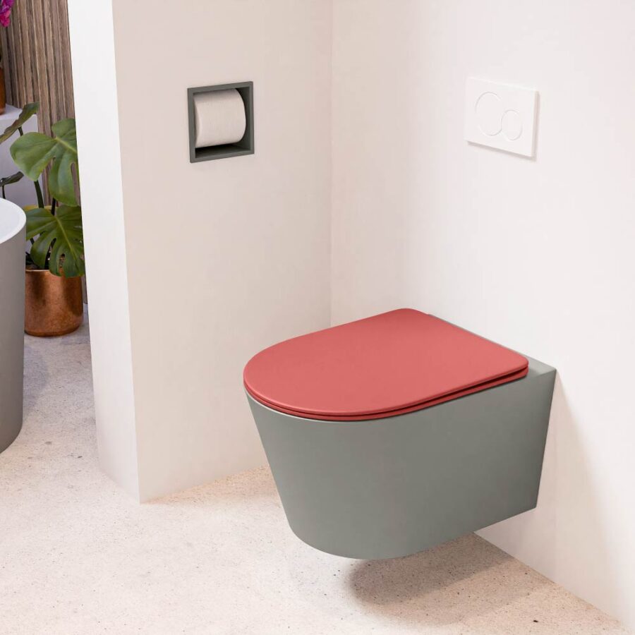 MONDIAZ LAVIE hangend toilet single fire rimless diepspoel Smoke. Toiletzitting met quick-release & softclose Fire.