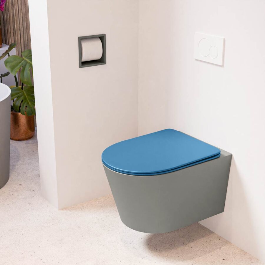 MONDIAZ LAVIE hangend toilet single fire rimless diepspoel Smoke. Toiletzitting met quick-release & softclose Jeans.