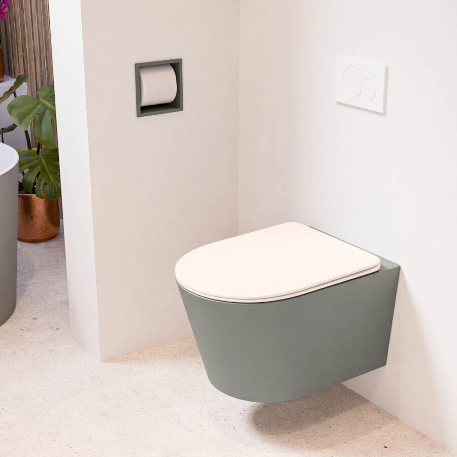 MONDIAZ LAVIE hangend toilet single fire rimless diepspoel Smoke. Toiletzitting met quick-release & softclose Rosee.