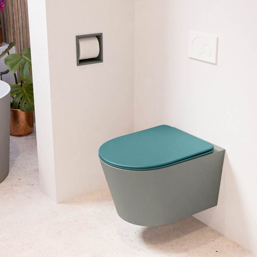 MONDIAZ LAVIE hangend toilet single fire rimless diepspoel Smoke. Toiletzitting met quick-release & softclose Smag.