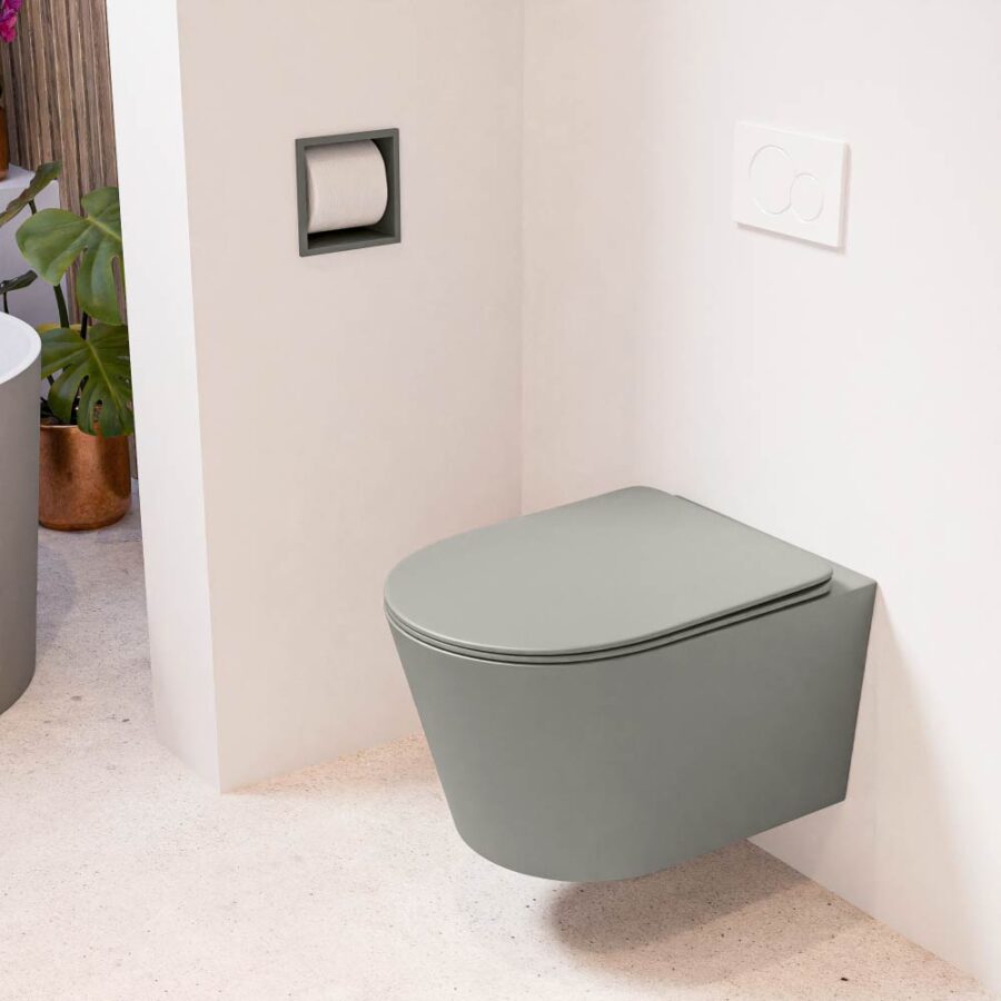 MONDIAZ LAVIE hangend toilet single fire rimless diepspoel Smoke. Toiletzitting met quick-release & softclose Smoke.