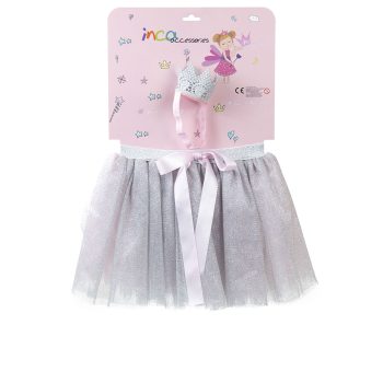 TUTÚ PLATEADO Y CINTA CON CORONA set 2 pz