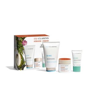 Clarins Hydration Geschenkset 25ml Re-Move Purifying Cleansing Gel + 50ml Re-Boost Hydra Energizing Crème + 15ml Re-Charge Hydra Replumping Nacht Masker