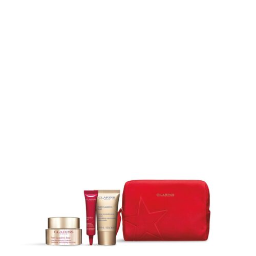 Clarins Nutri-Lumière Geschenkset 50ml Nourishing Dagcrème + 7ml Total Eye Lift + 15ml Nourishing Nachtcrème + 0.9ml Double Serum + Tasje