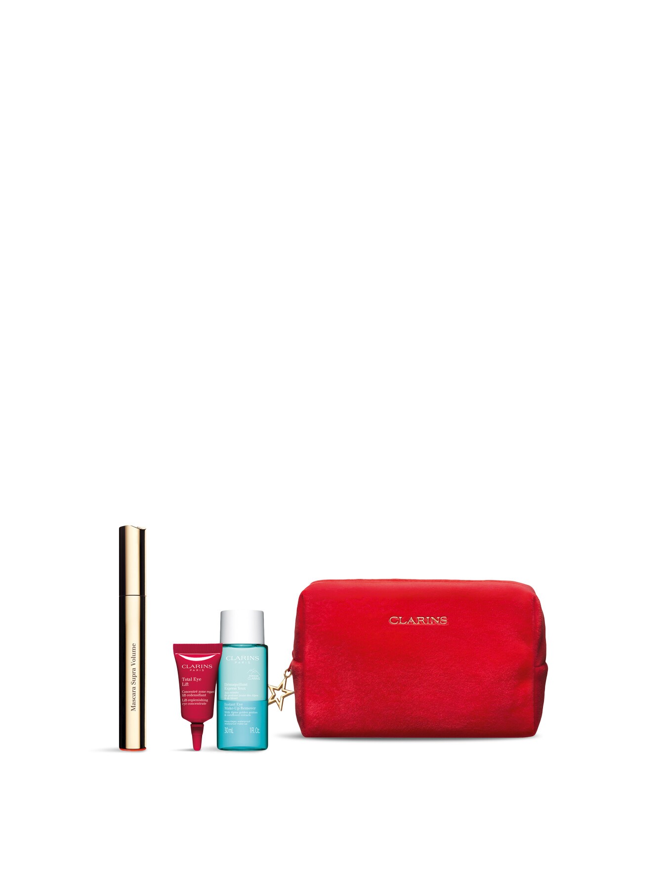 Clarins All About Eyes Geschenkset 8ml Supra Volume Mascara + 30ml Instant Eye Make-Up Remover + 3ml Total Eye Lift