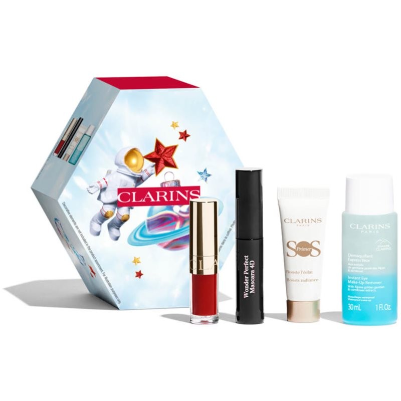 Clarins Make up Essentials Geschenkset Lip Comfort Oil 1.4ml + Clarins SOS Primer White 10ml + Clarins Wonder Perfect Mascara 01 Black 3ml + Clarins Instant Eye Make-up Remover 30ml