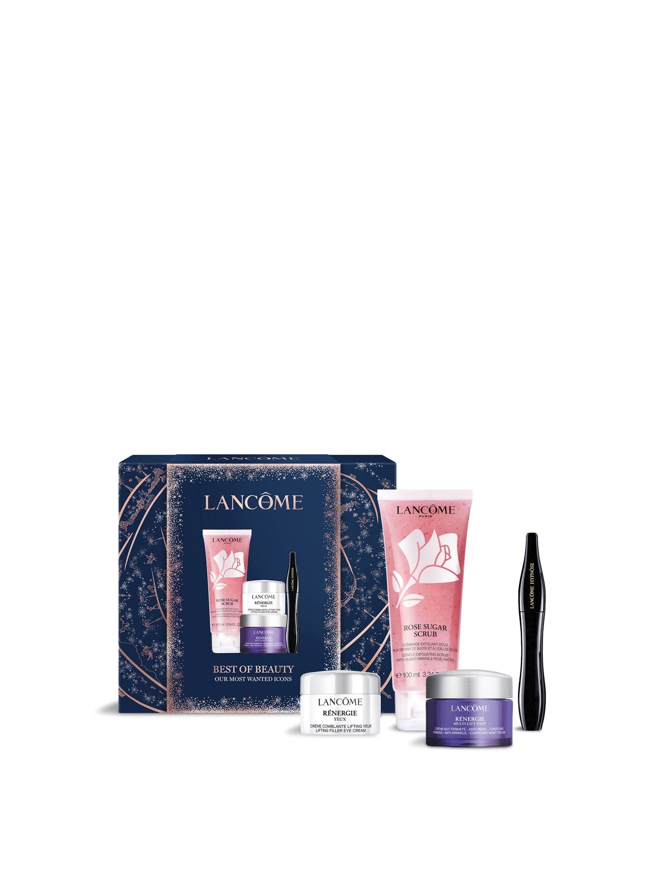Lancôme Rénergie Multi-Lift Geschenkset 15ml Nachtcrème + 5ml Oogcrème + 100ml Rose Scrub + Hypnose Mascara Noir