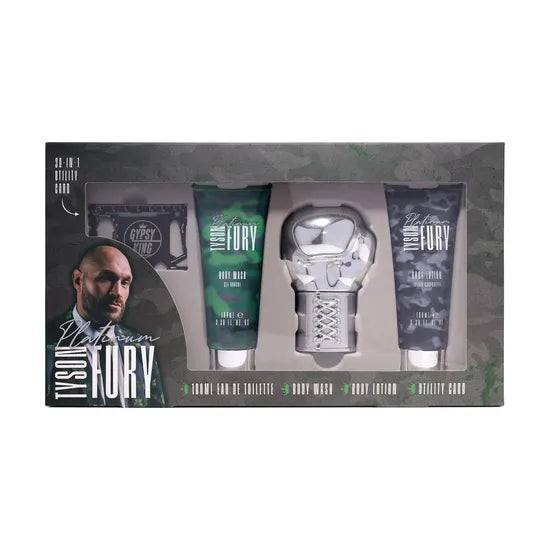 Tyson Fury Platinium Geschenkset 100ml EDT + 100ml Body Wash + 100ml Body Lotion + Gereedschap Pas