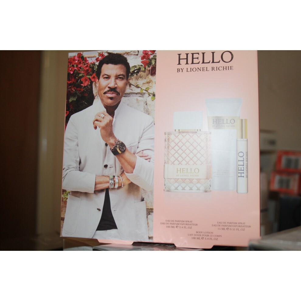 Lionel Richie Hello Gift Set- 100ml EDP + 100ml Shower Gel + 15ml Travel Size