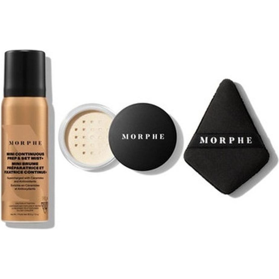 Morphe Jet-Setter Geschenkset 36.8ml Continuous Prep & Set Mist + 2.6g Translucent Setting Powder + Highlight & Contour Spons