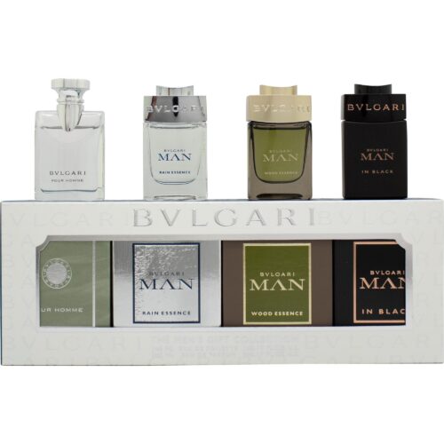 Bvlgari Miniatures For Him Geschenkset 5ml Pour Homme EDT + 5ml Man Rain Essence EDP + 5ml Man Wood Essence EDP + 5ml Man In Black EDP