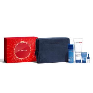 Clarins Men Gift Set 125ml Active Face Wash + 50ml Super Moisture Balm + 12ml Super Moisture Balm + 3ml Shave Oil + Bag