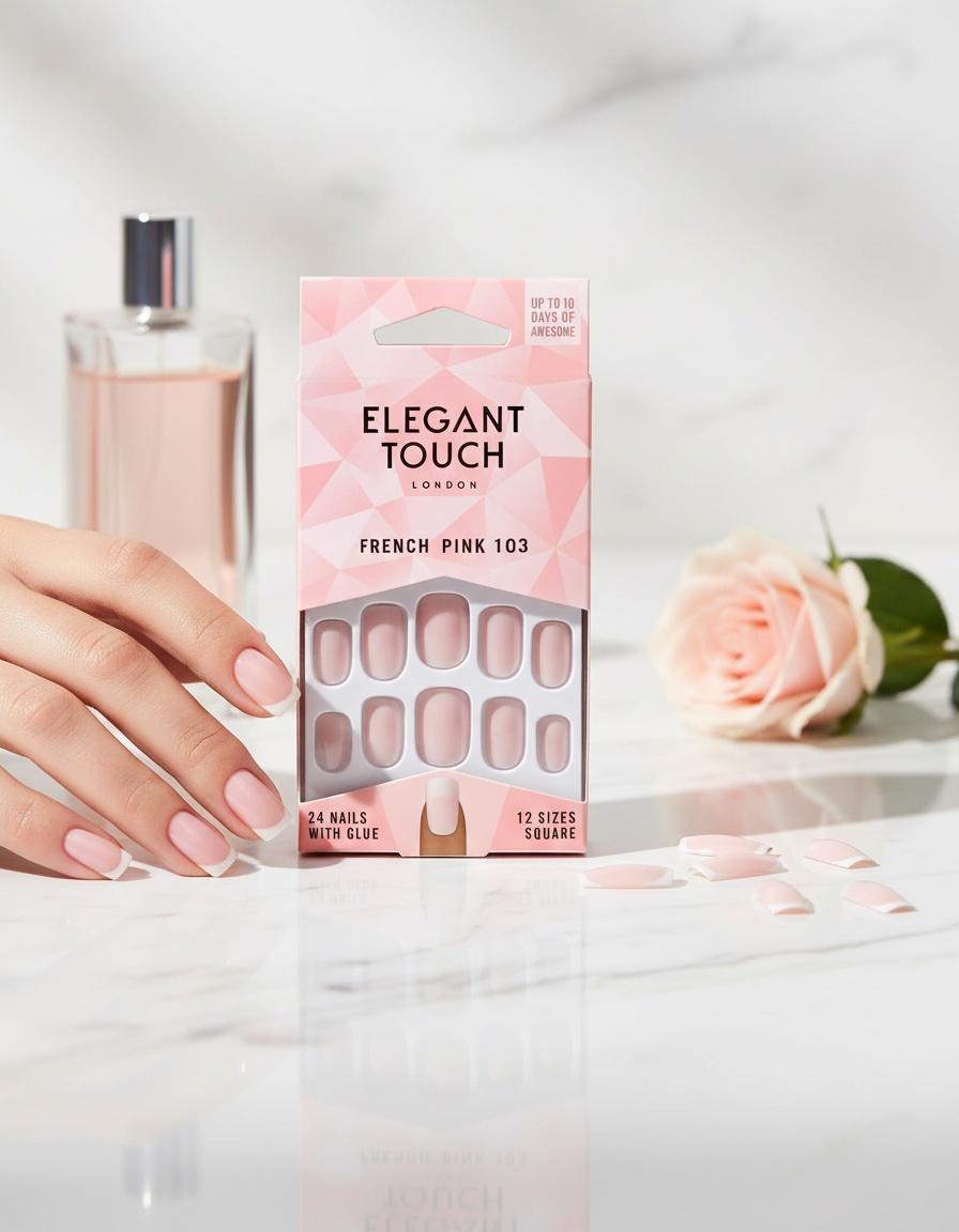 Elegant Touch FRENCH pink nails with glue square #103-M 24 u - Afbeelding 2