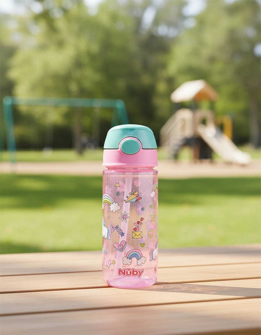 NÛby MUG with button and soft straw 3 years+ #pink 540 ml 1 u - Afbeelding 2