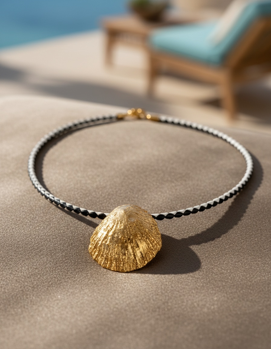 Shabama CALOBRA LUXE BLACK & WHITE necklace #shiny gold 1 u - Afbeelding 2