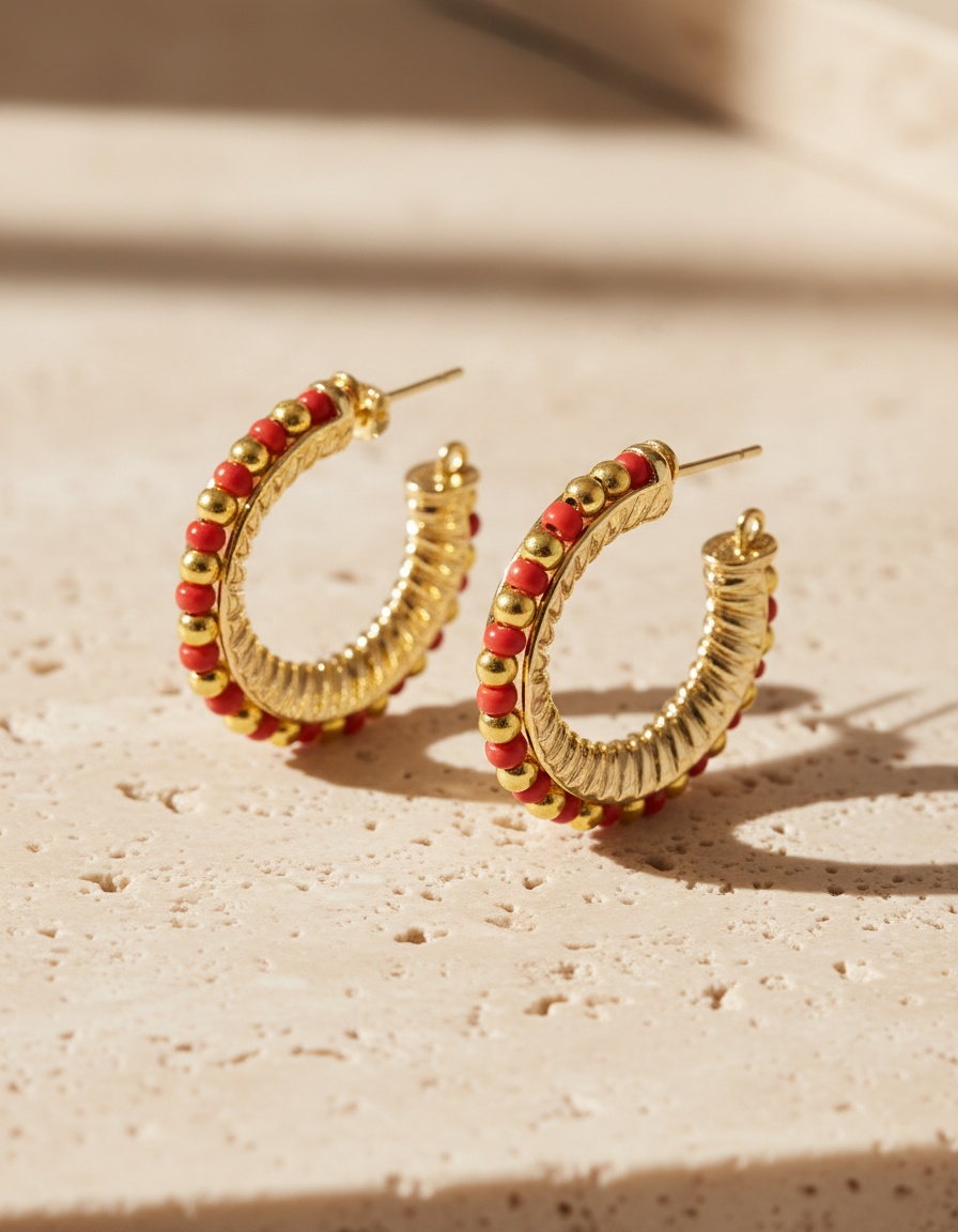 Shabama ETHIOPIA RED 2CM earrings #shiny gold 1 u - Afbeelding 2