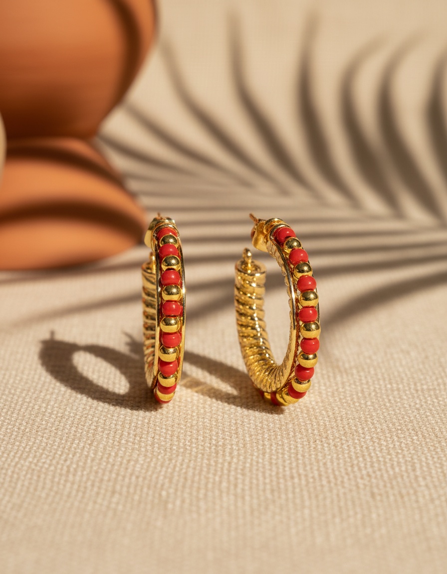 Shabama ETHIOPIA RED 3CM earrings #shiny gold 1 u - Afbeelding 2