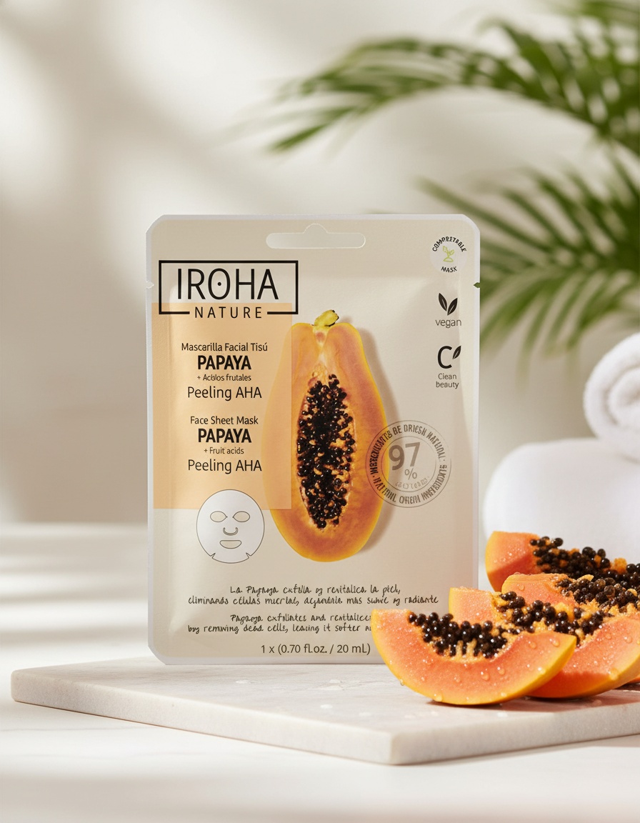Iroha PAPAYA PEELING AHA tissue facial mask 1 u - Afbeelding 2