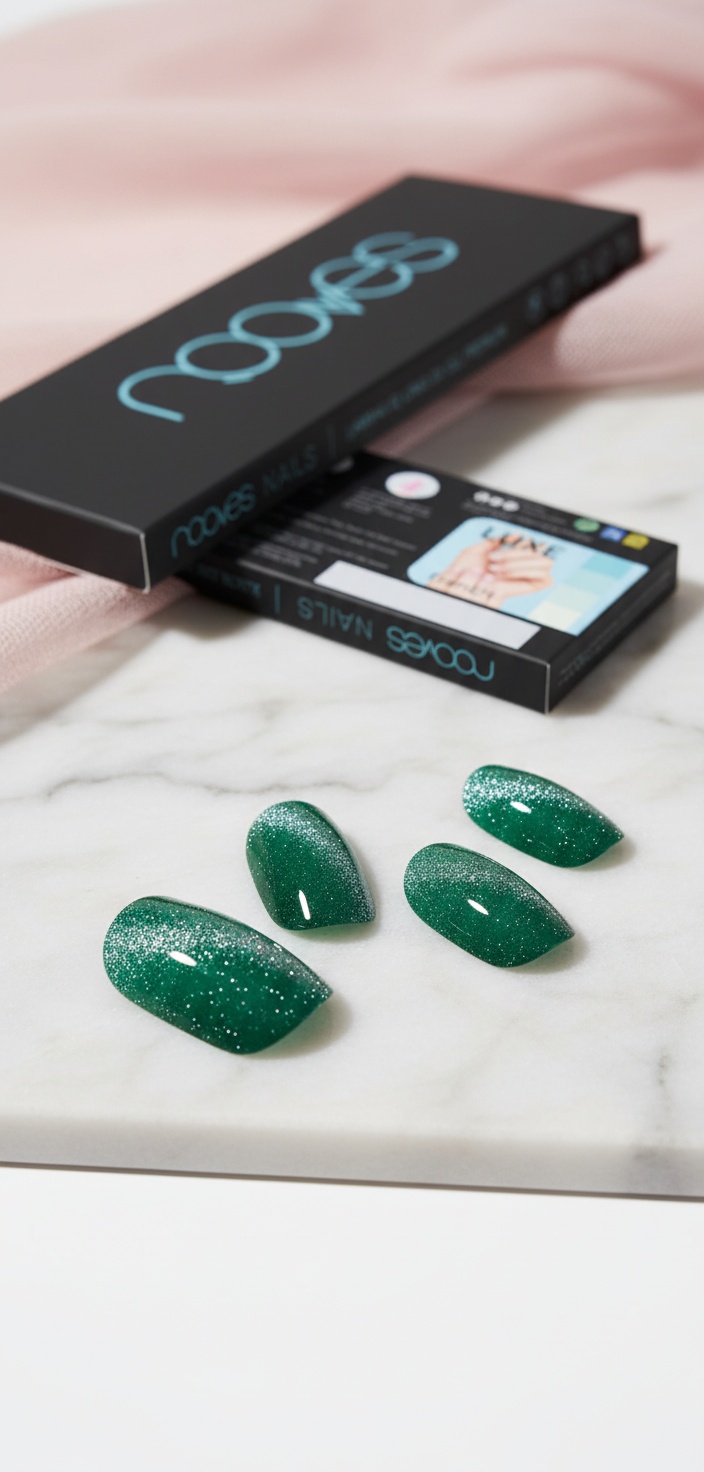 Nooves Jade Glass Premium Glam GEL NAIL SHEETS #cat eye green 20 u - Afbeelding 2