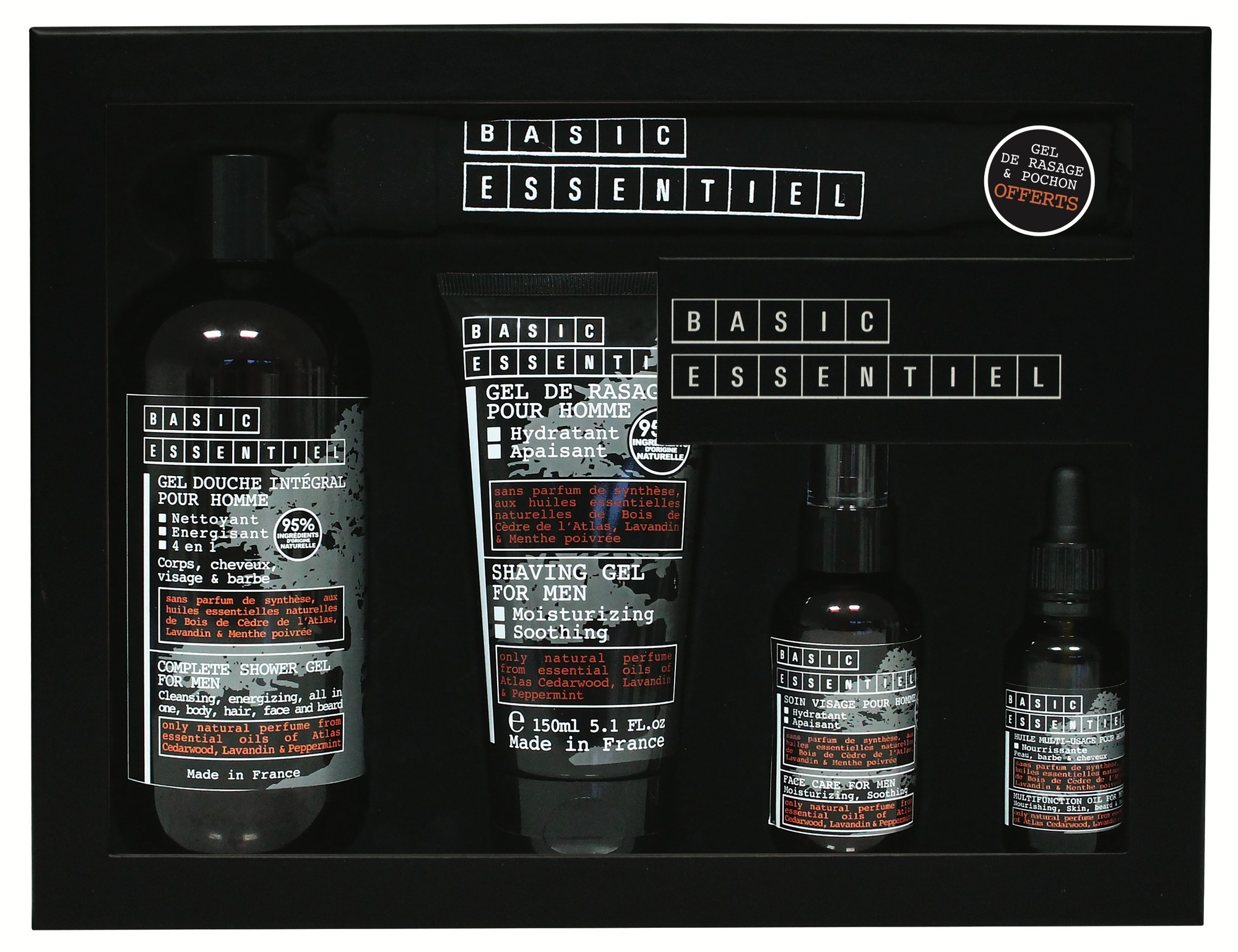 Jeanne Arthes Bare Essentiel Geschenkset 500ml Douchegel + 150ml Scheergel + 30ml Multifunctionele Olie + 75ml Moisturizer