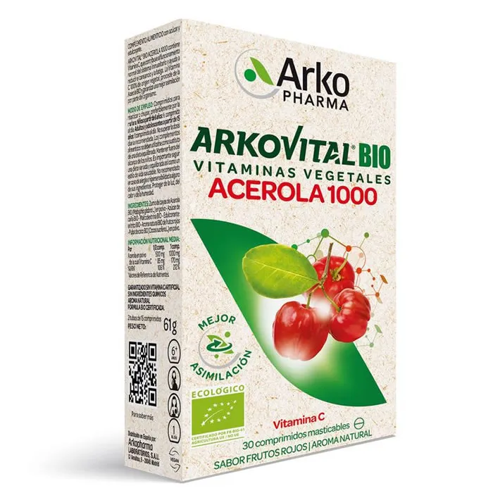 Arkopharma Arkovital Acerola 1000 Vitamine C | Unisex 30 Stuks | Immuunsysteem Anti-Vermoeidheid