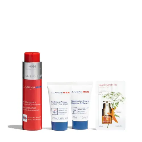 Set Clarins Men Gel Energizante 50ml Champu 30ml Limpiador 30m@