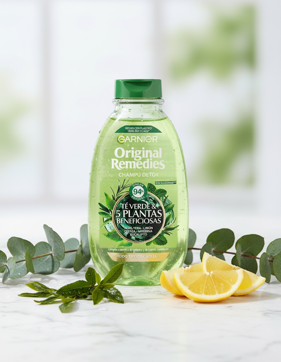 Garnier ORIGINAL REMEDIES green tea shampoo and 5 beneficial plants 400 ml - Afbeelding 2