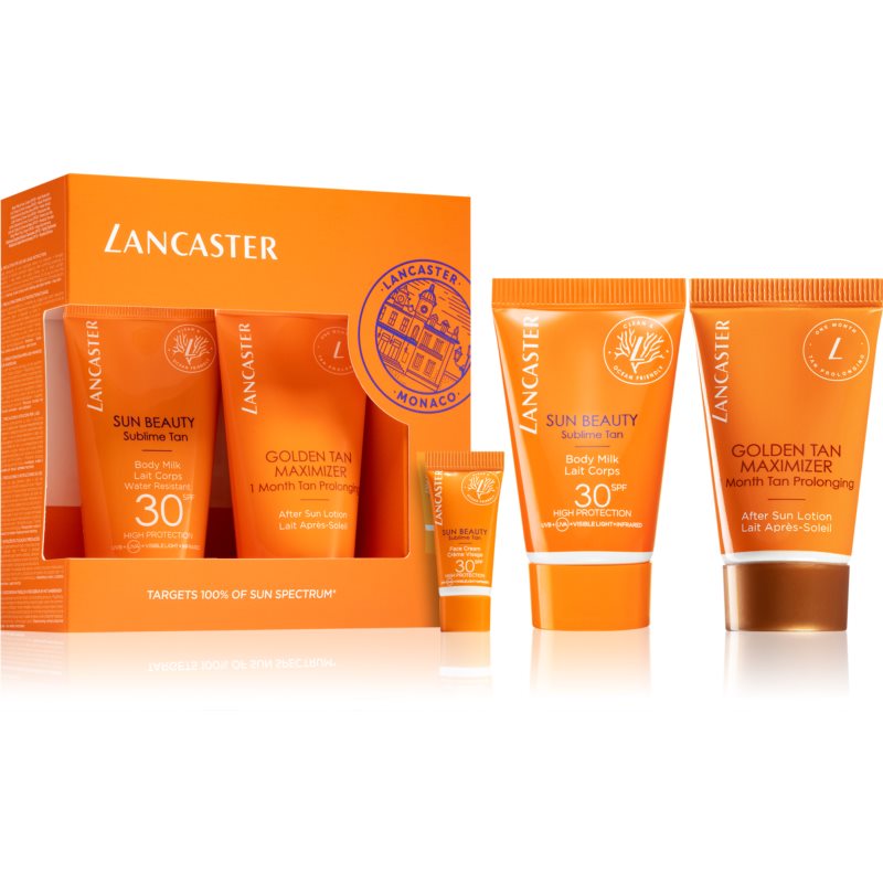 Lancaster Sun Beauty Geschenkset 50ml Sun Beauty Body Milk SPF30 + 50ml After Sun Golden Maximiser + 3ml Sun Beauty Gezichtscrème SPF30