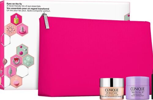 Clinique Eyes On The Fly Geschenkset 3.5ml High Impact Mascara + 15ml Take The Day Off Cleansing Balm + 15ml All About Eyes Oogcrème + Tasje