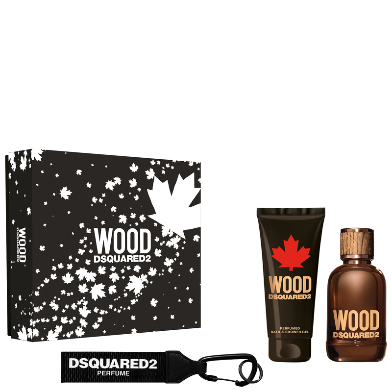 DSquared2 Wood For Him Geschenkset 100ml EDT + 100ml Doucehgel + Sleutelhanger