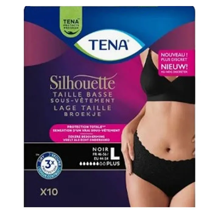 Tena Silhouette Black Low Waist Size L 10 Units