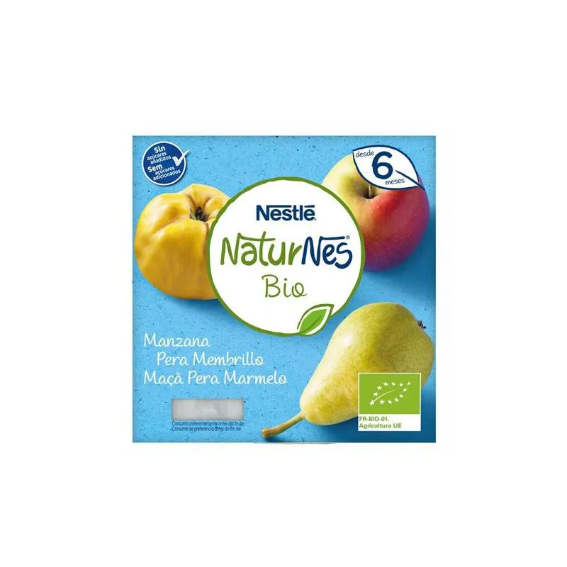 Nestle Nestlé Naturnes Bio Tarrina Manzana, Pera y Membrillo 6m 4x 90g
