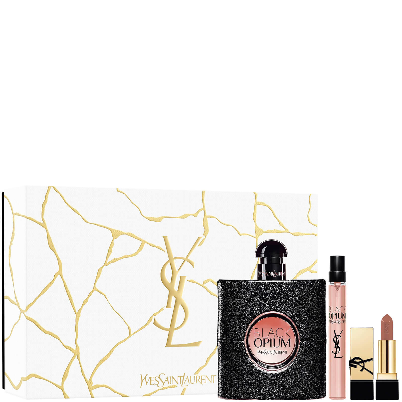 Yves Saint Laurent Black Opium Geschenkset 90ml EDP + 10ml EDP + Mini Rouge Pur Couture Lipstick Nu Muse