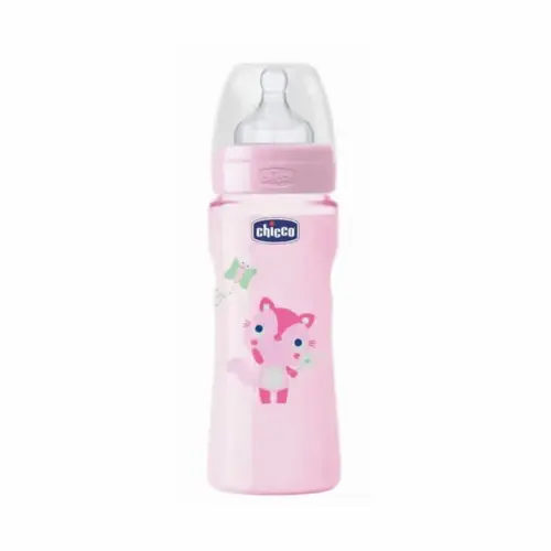 Chicco Well-Being Silicone Baby Bottle Fast Flux Rose 4m+ 330ml