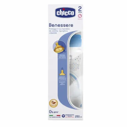 Chicco Well-Being Bottle Latex Medium Flow Blue 2M+ 250ml