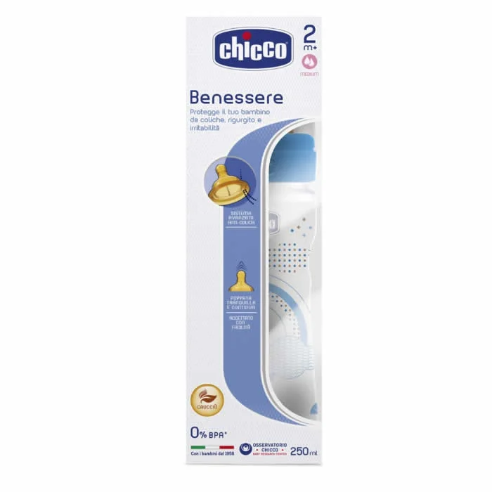 Chicco Well-Being Bottle Latex Medium Flow Blue 2M+ 250ml