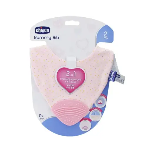 Chicco Gummy Bib Teething Ring with Bib 2 In 1 Pink 2m+